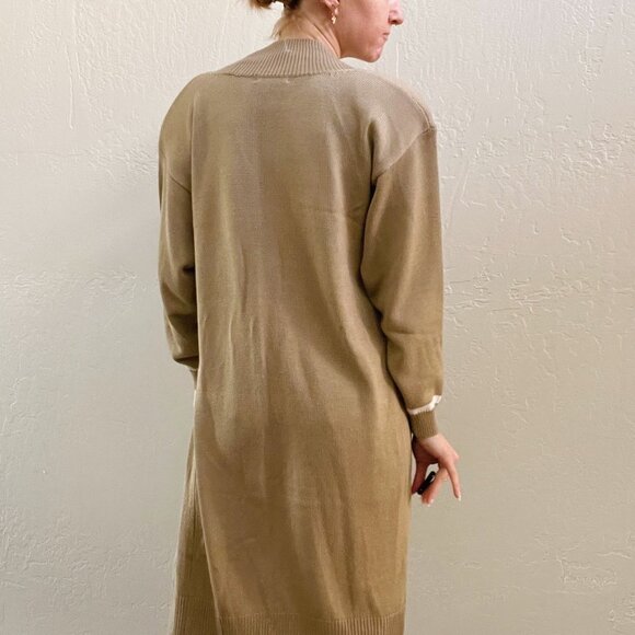 Vintage 1980's Neutral Tan Long Duster Knit Cardigan Sweater - Picture 8 of 8